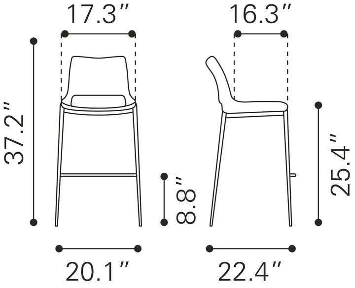 Zuo Ace Counter Stool (Set of 2) Dark Gray & Walnut