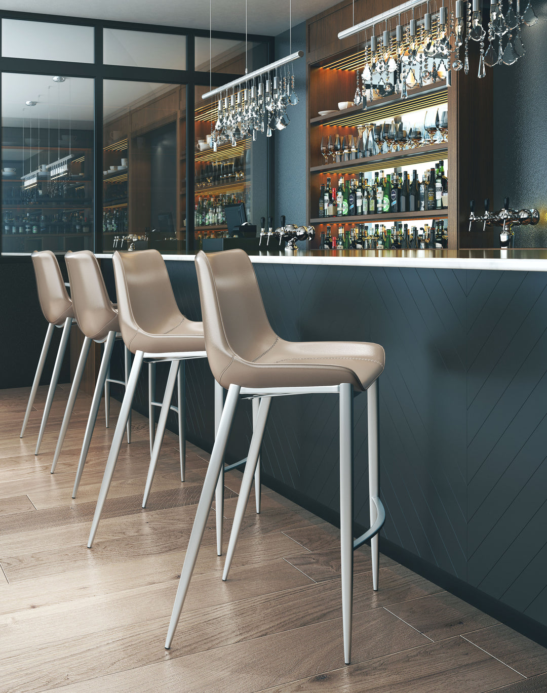 Zuo Magnus Barstool (Set of 2) Brown & Silver