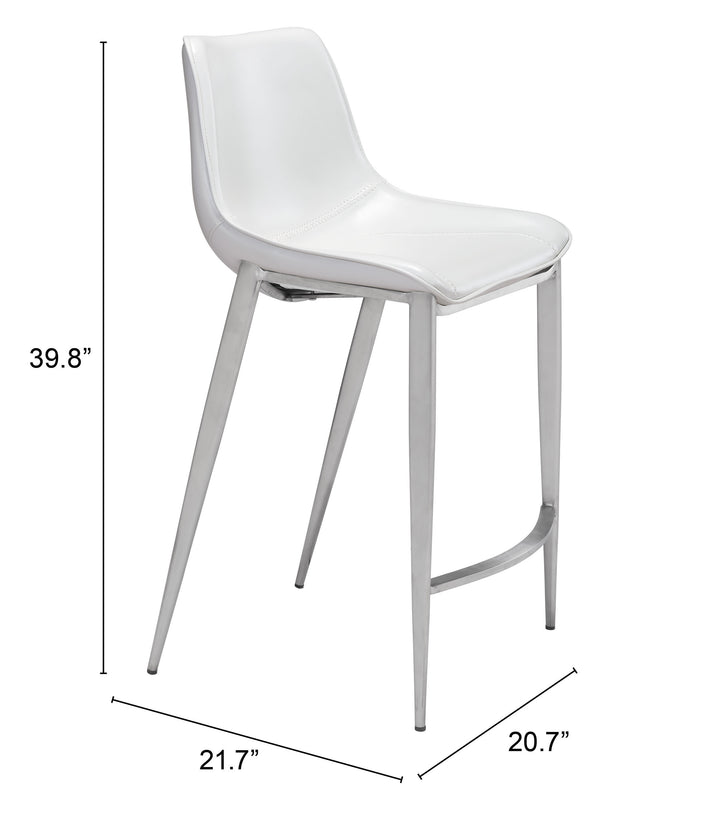 Zuo Magnus Counter Stool (Set of 2) White & Silver