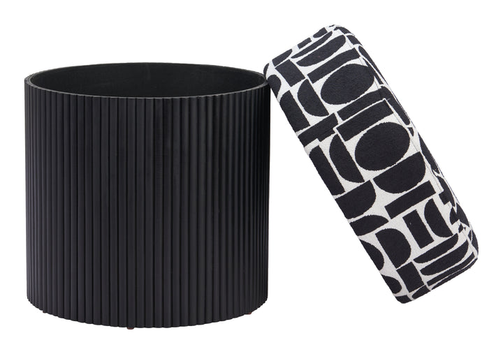 Zuo Boto Storage Ottoman Black & White
