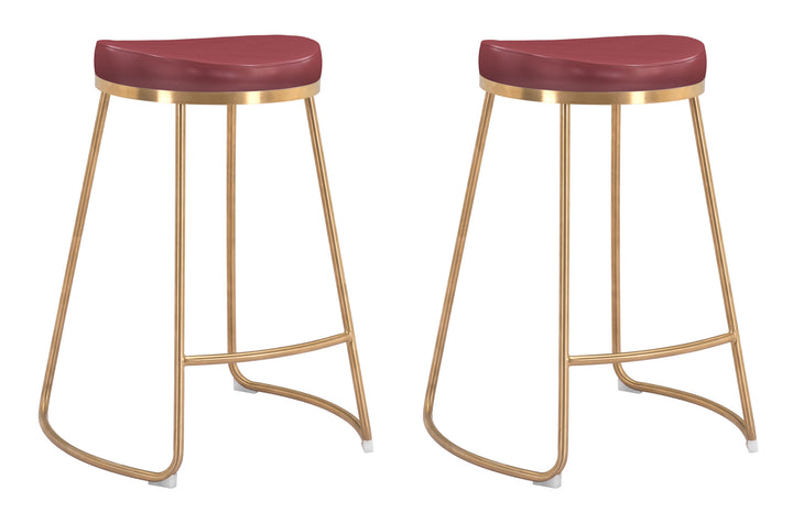 Zuo Bree Counter Stool (Set of 2) Burgundy & Gold