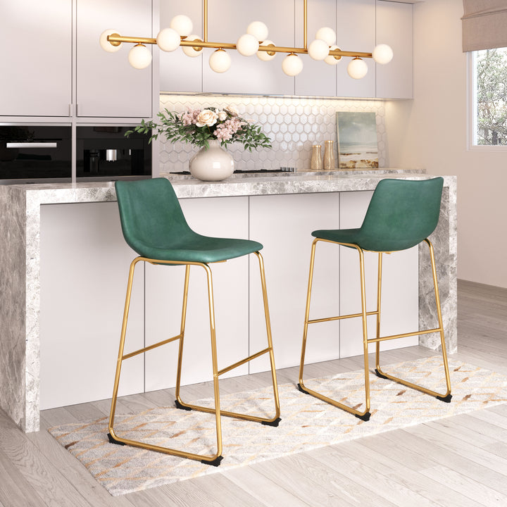 Zuo Augusta Barstool (Set of 2) Green & Gold