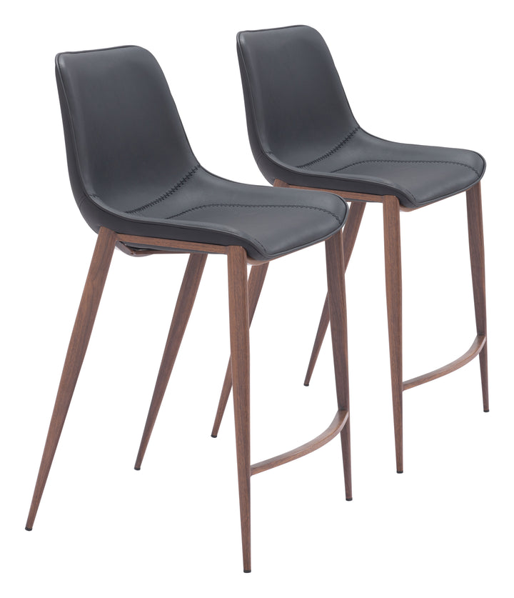 Zuo Magnus Counter Stool (Set of 2) Black & Walnut