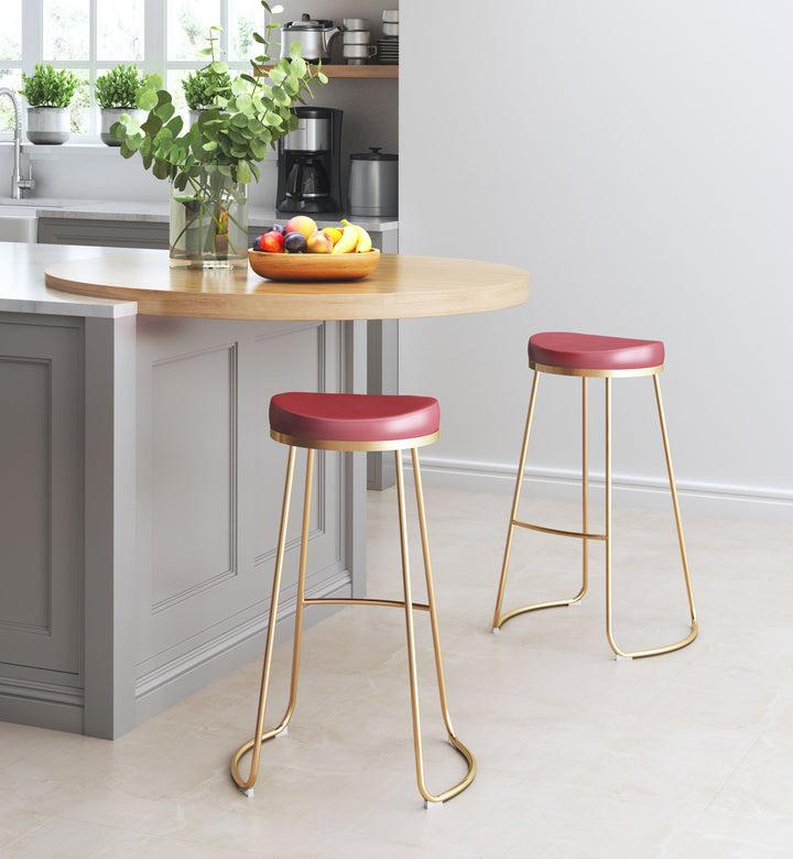 Zuo Bree Barstool (Set of 2) Burgundy & Gold