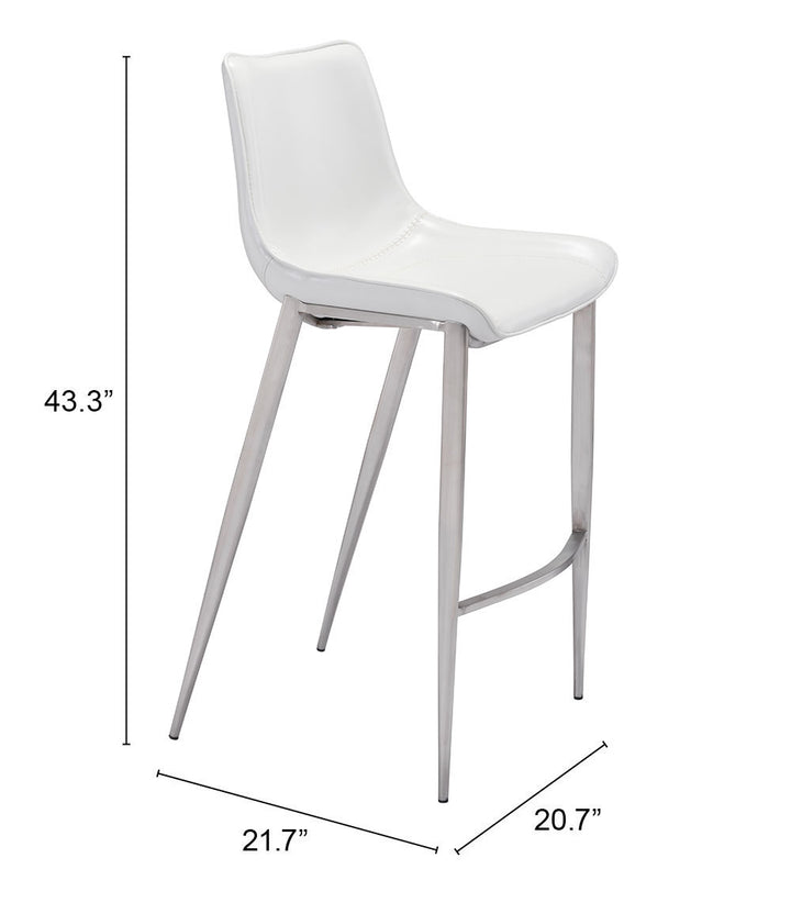 Zuo Magnus Barstool (Set of 2) White & Silver