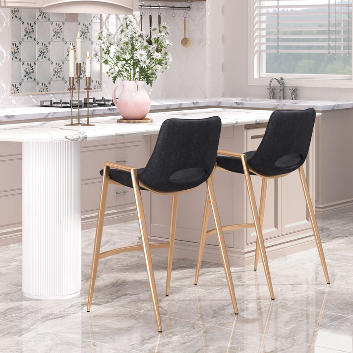 Zuo Desi Counter Stool (Set of 2) Black & Gold