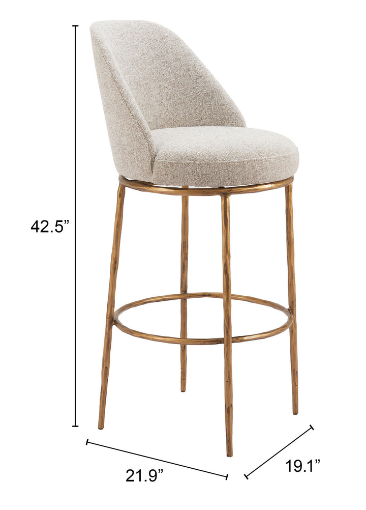 Zuo Nordhavn Swivel Barstool Beige & Gold