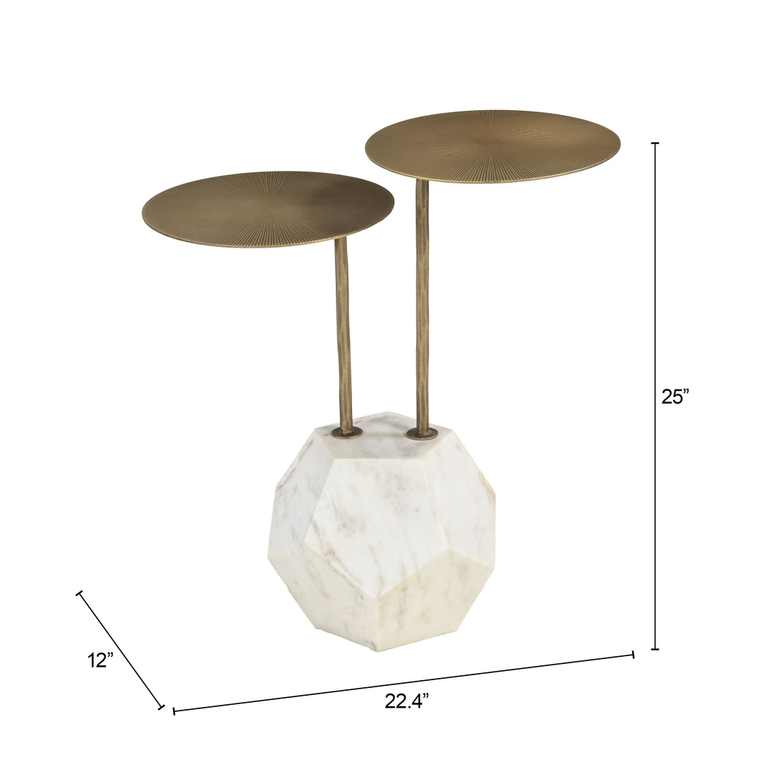 Zuo Anten Side Table Brass & White