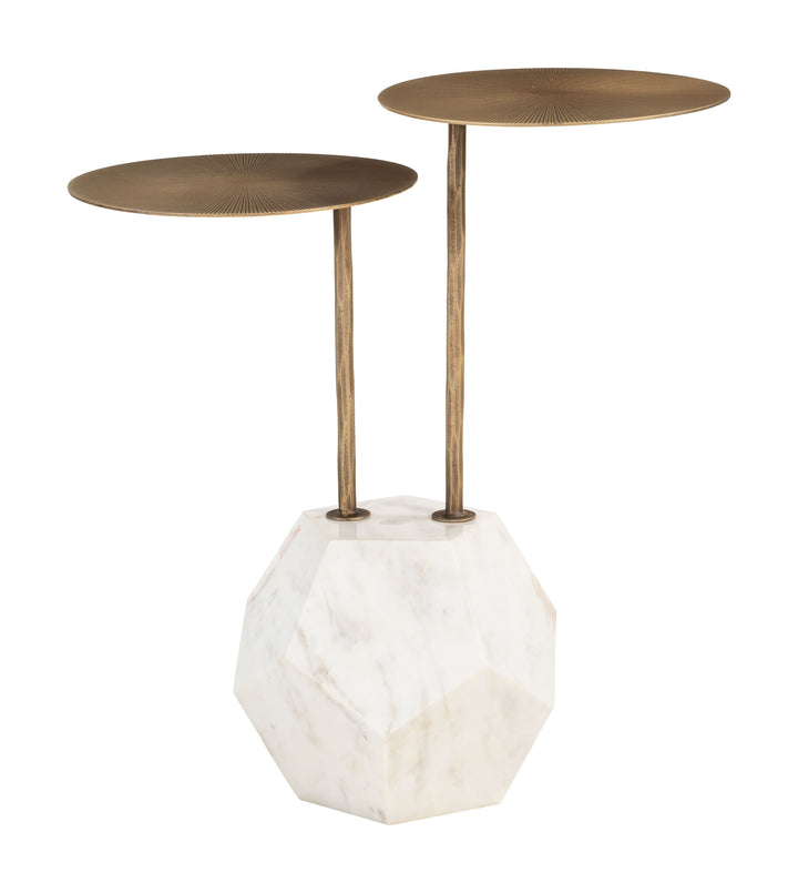 Zuo Anten Side Table Brass & White