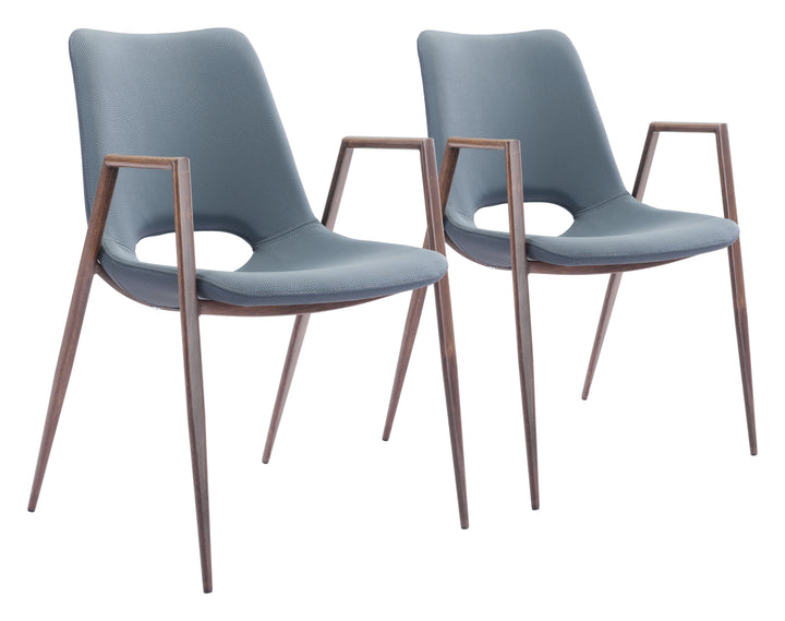 Zuo Desi Dining Chair (Set of 2) Azure Gray & Walnut