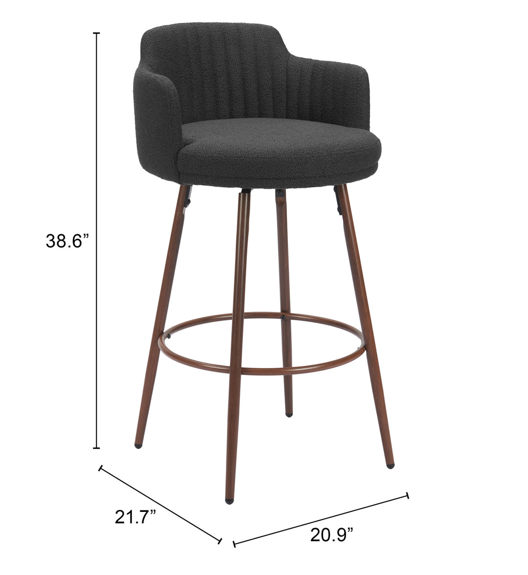 Zuo Kono Swivel Barstool (Set of 2) Black & Walnut