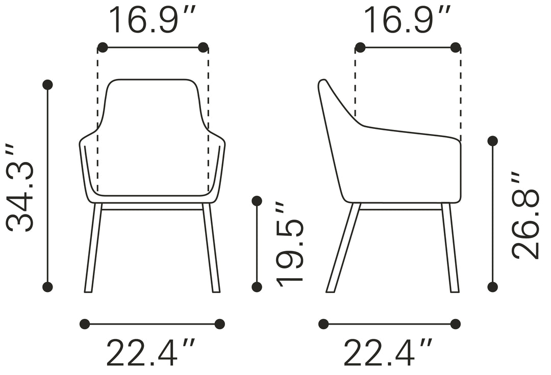 Zuo Adage Dining Chair (Set of 2) Gray