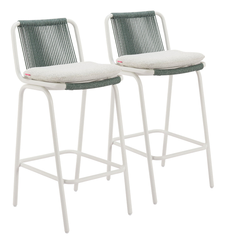 Zuo Luft Barstool (Set of 2) White & Green