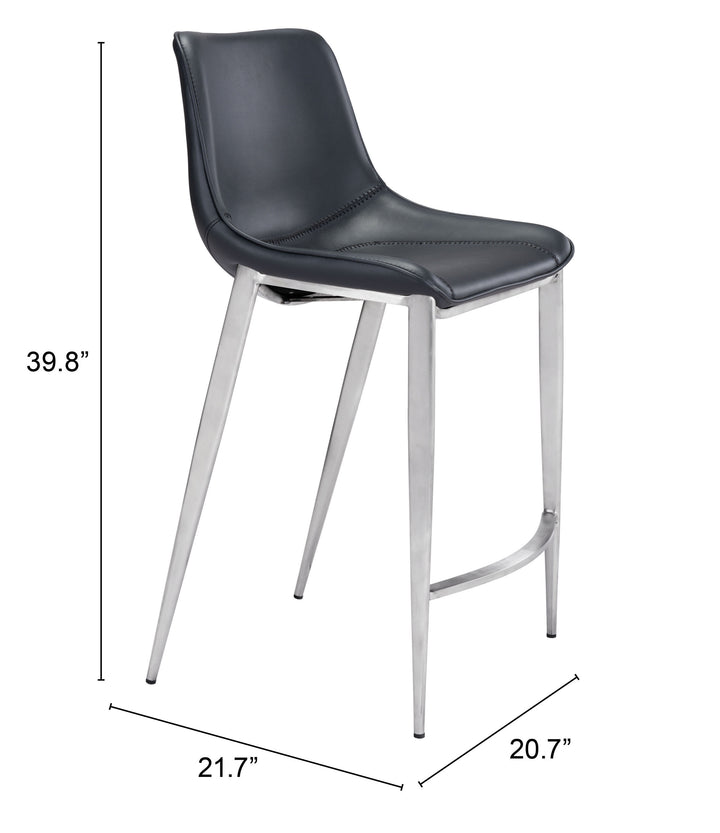 Zuo Magnus Counter Stool (Set of 2) Black & Silver