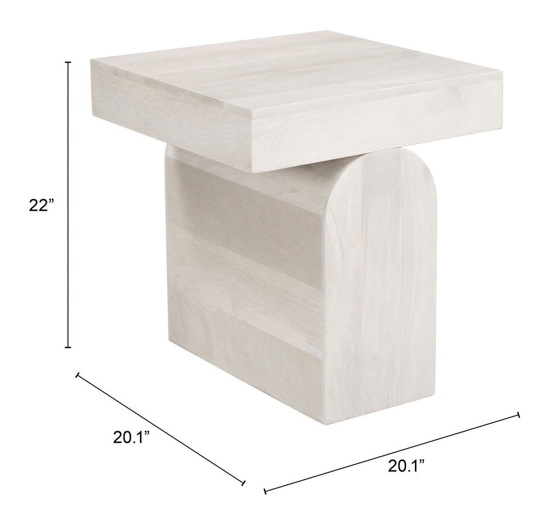 Zuo Kiel Side Table Whitewashed