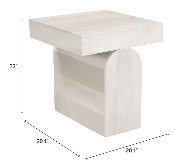 Zuo Kiel Side Table Whitewashed