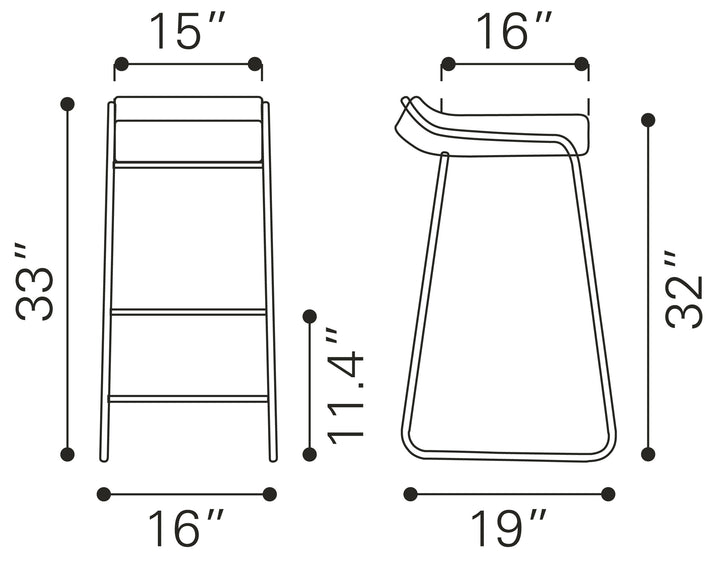 Zuo Wedge Barstool (Set of 2) Black