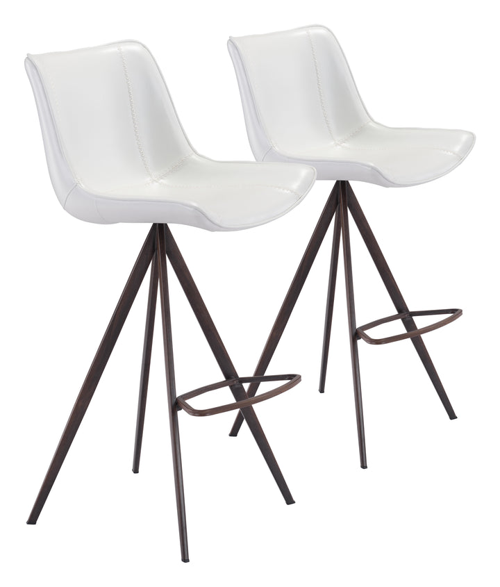 Zuo Aki Barstool (Set of 2) White & Walnut