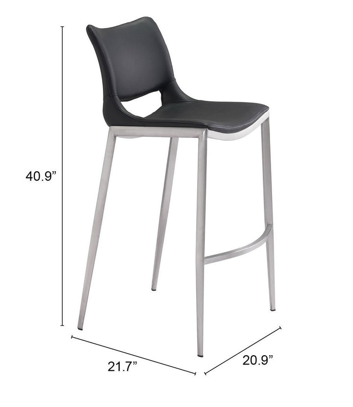 Zuo Ace Barstool (Set of 2) Black & Silver