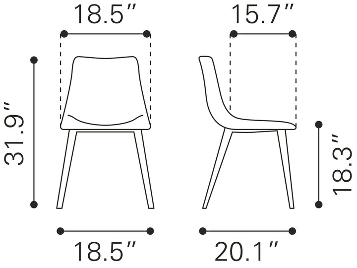 Zuo Daniel Dining Chair (Set of 2) Gray