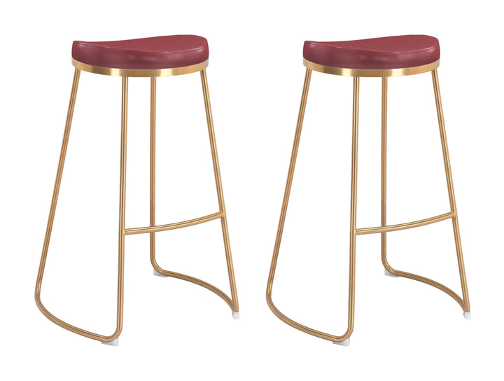 Zuo Bree Barstool (Set of 2) Burgundy & Gold