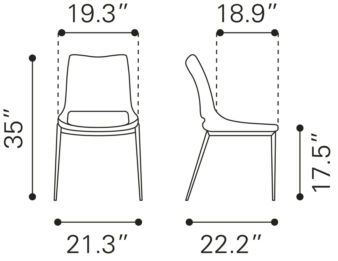 Zuo Ace Dining Chair (Set of 2) White & Silver