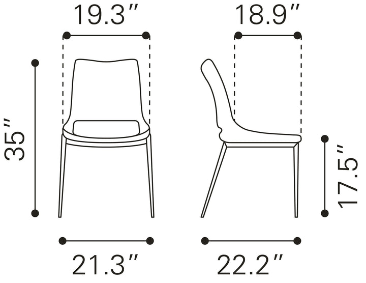 Zuo Ace Dining Chair (Set of 2) White & Silver