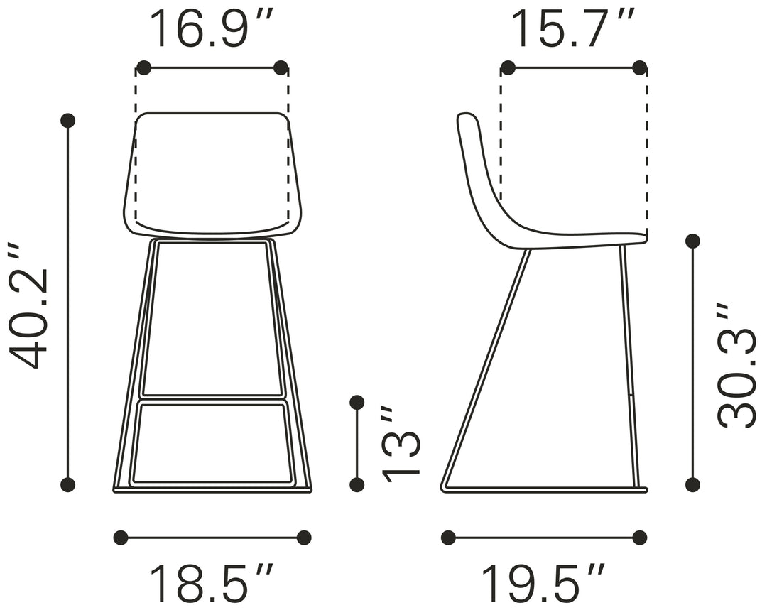 Zuo Adele Barstool (Set of 2) Orange & Gold