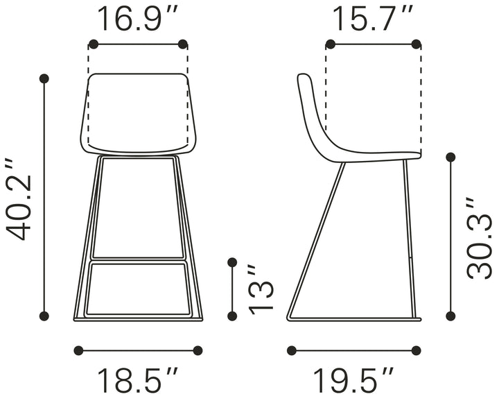 Zuo Adele Barstool (Set of 2) Orange & Gold