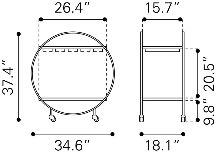 Zuo Arc Bar Cart Brass & Black