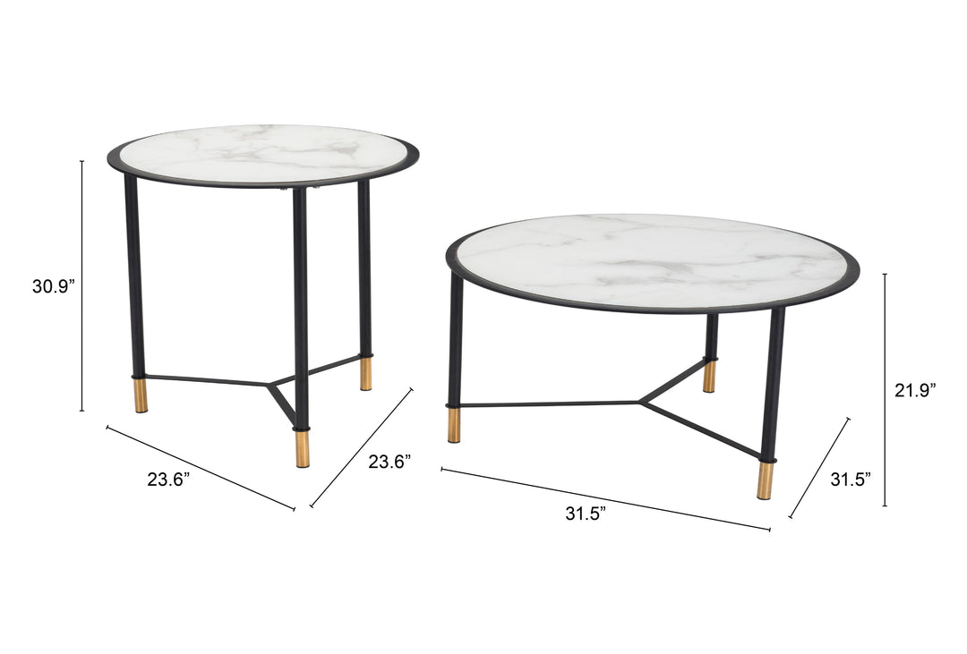 Zuo Davis Coffee Table Set (2-Piece) White & Black
