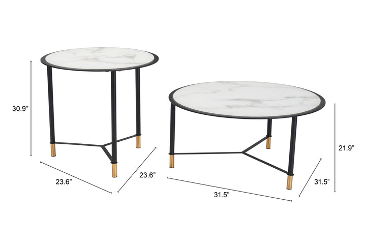 Zuo Davis Coffee Table Set (2-Piece) White & Black