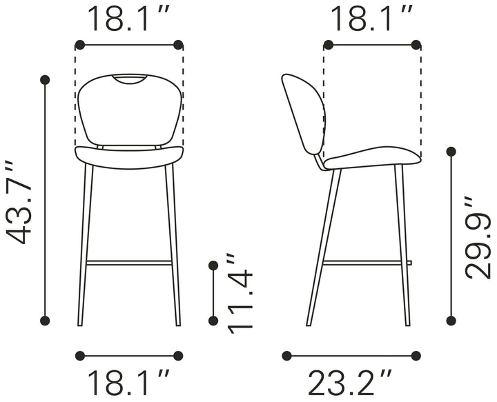 Zuo Terrence Barstool Vintage Gray