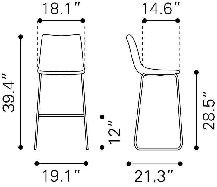 Zuo Augusta Barstool (Set of 2) Green & Gold
