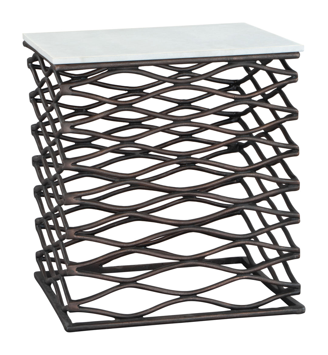 Zuo Duke Side Table White & Antique Bronze