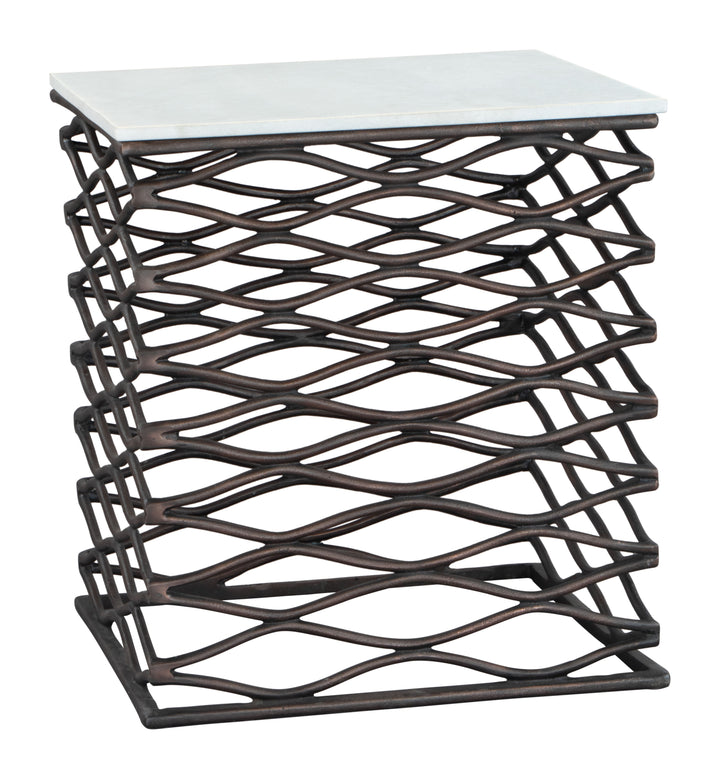 Zuo Duke Side Table White & Antique Bronze