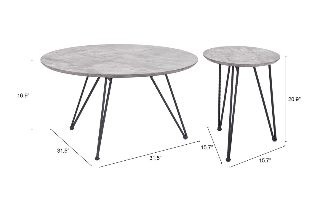 Zuo Kerris Coffee Table Set (2-Piece) Gray & Black