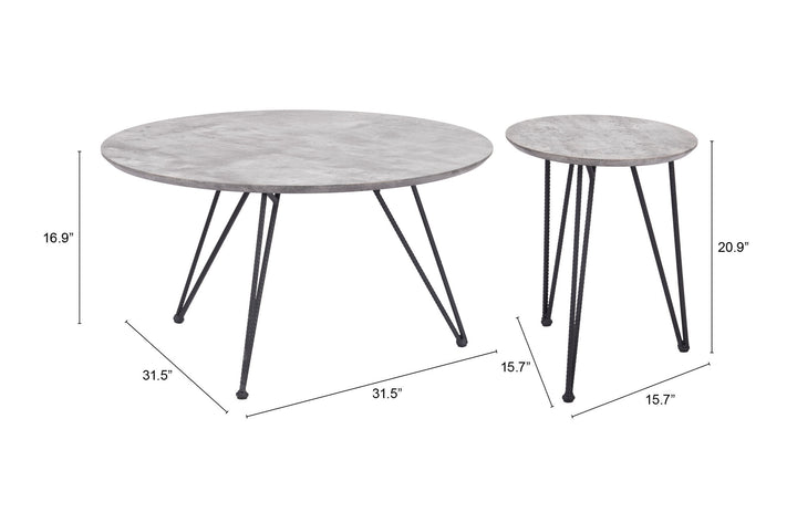 Zuo Kerris Coffee Table Set (2-Piece) Gray & Black