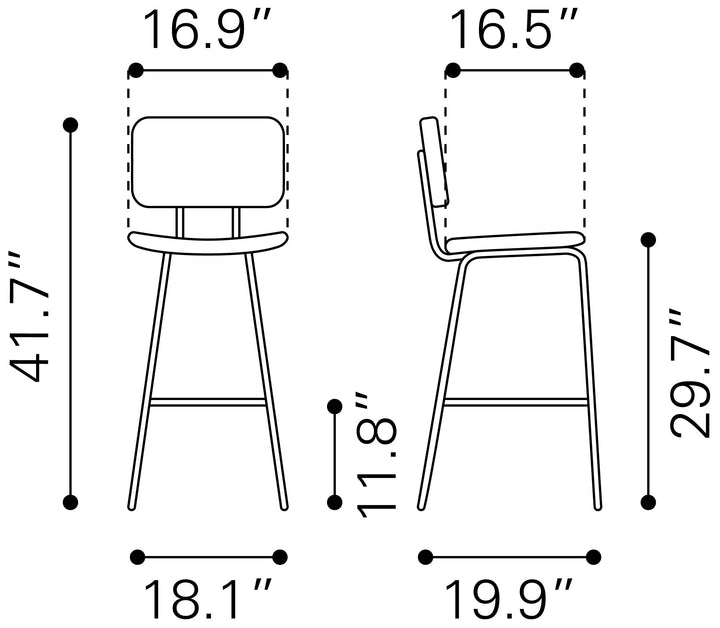Zuo Boston Barstool (Set of 2) Vintage Black