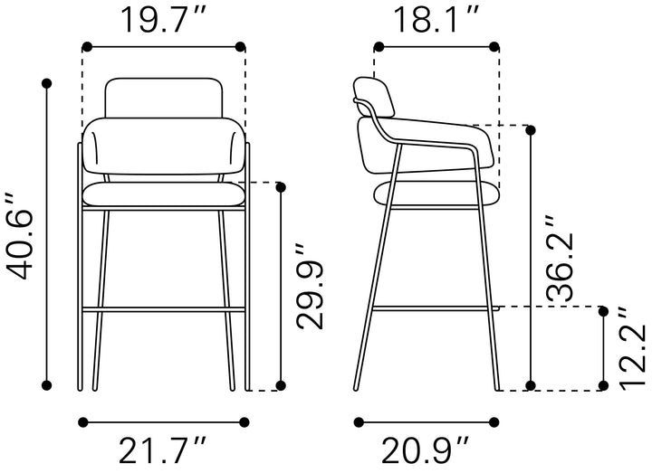 Zuo Marcel Barstool (Set of 2) Brown