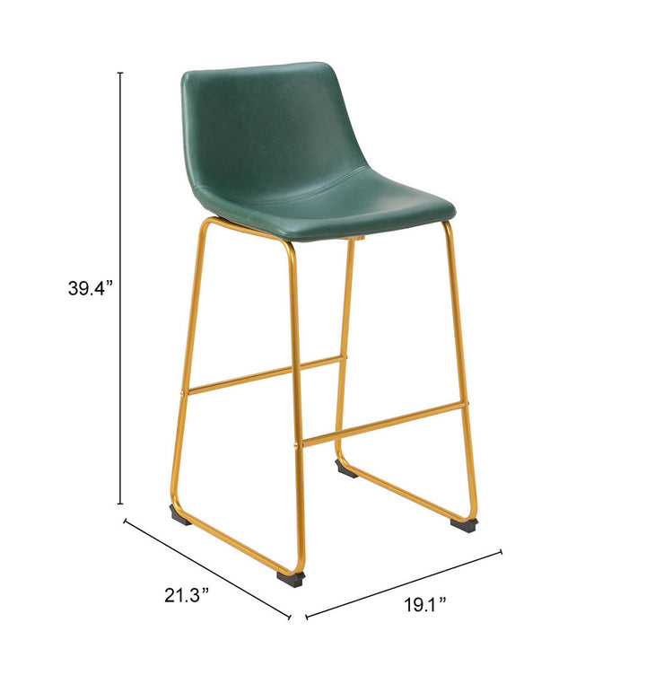 Zuo Augusta Barstool (Set of 2) Green & Gold