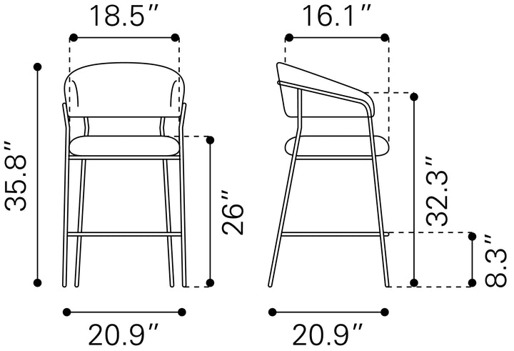 Zuo Josephine Counter Stool (Set of 2) Cream