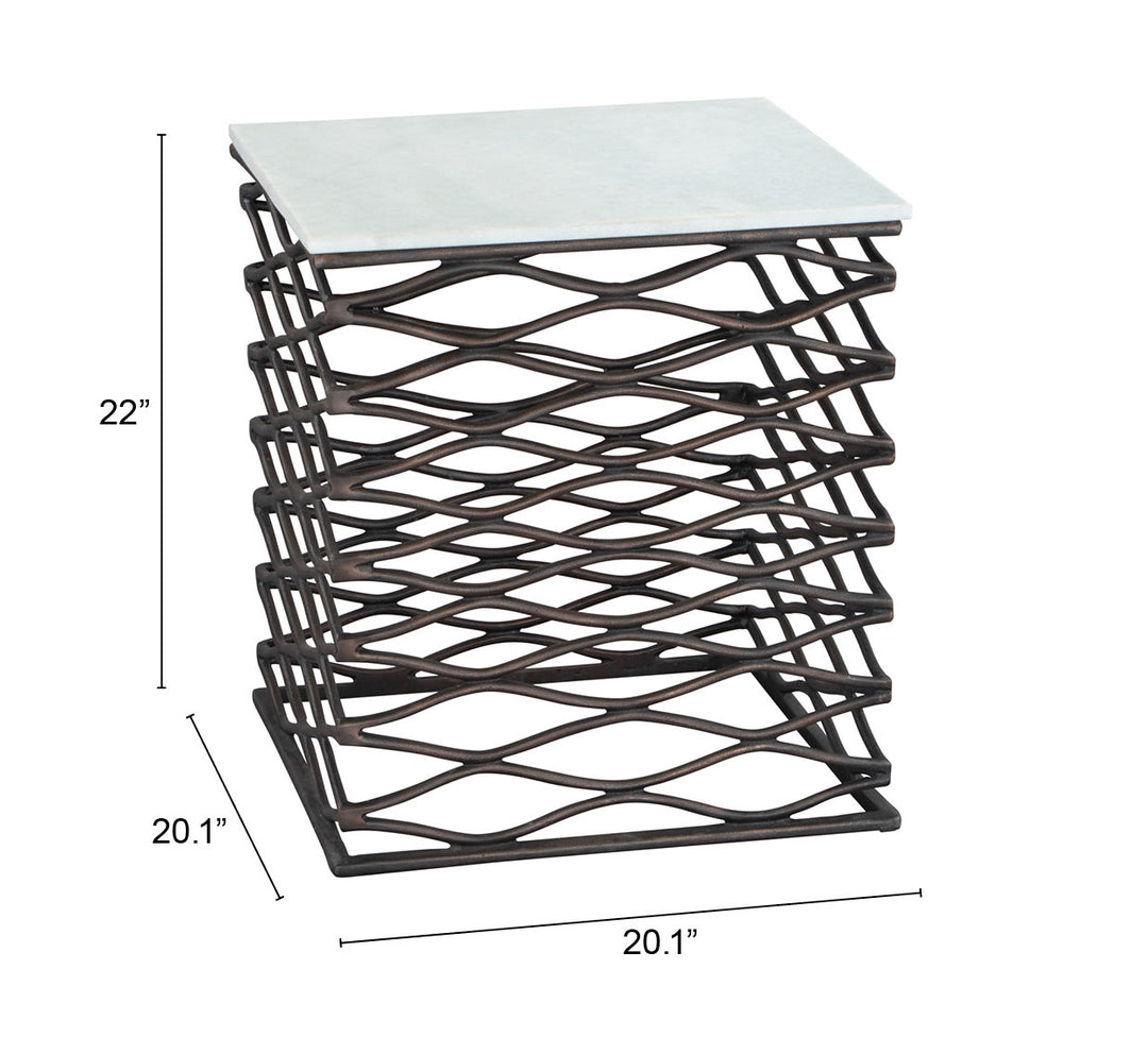 Zuo Duke Side Table White & Antique Bronze