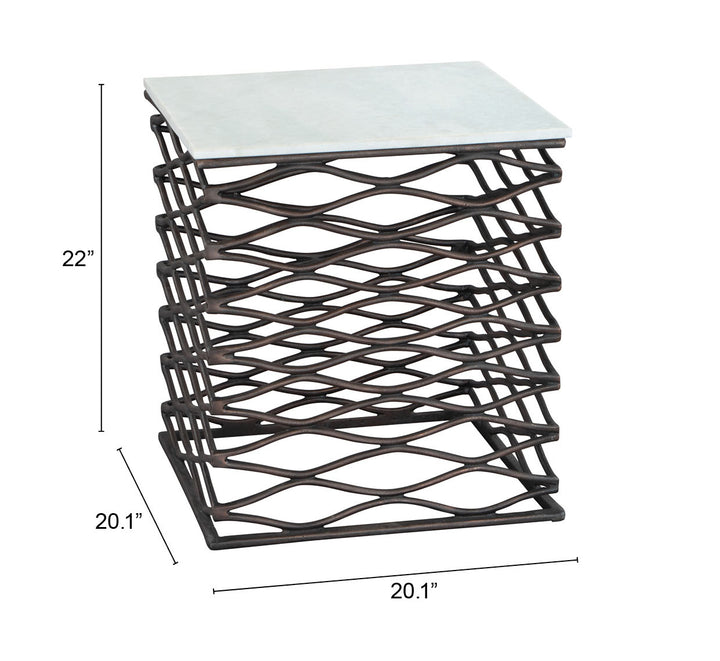 Zuo Duke Side Table White & Antique Bronze