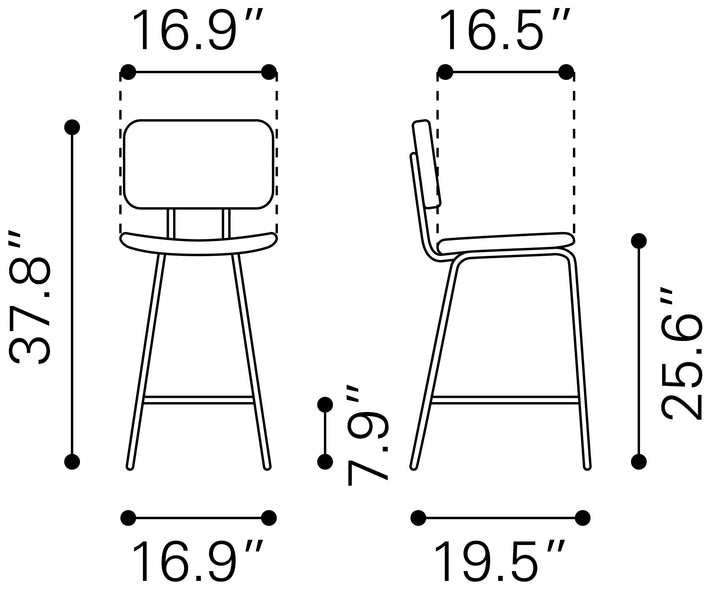 Zuo Boston Counter Stool (Set of 2) Vintage Black