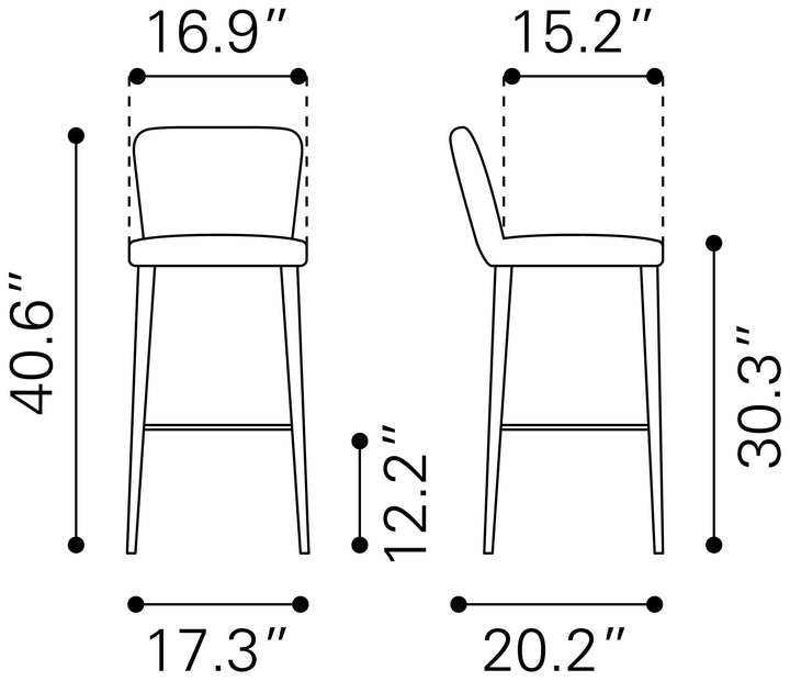Zuo Manchester Barstool (Set of 2) Gray