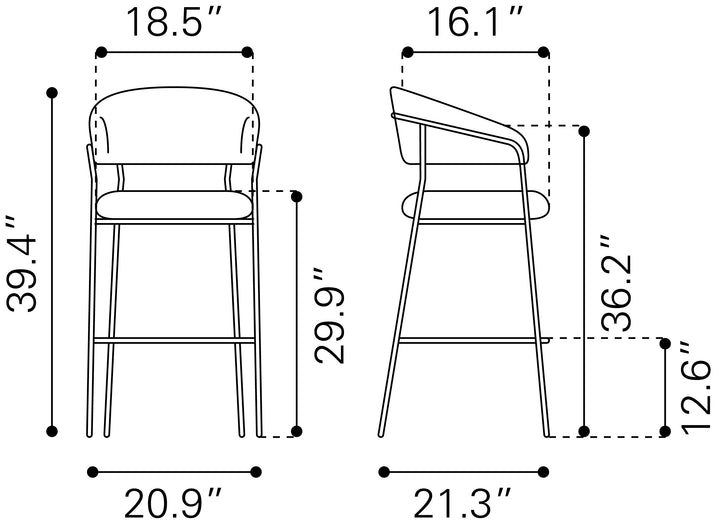 Zuo Josephine Barstool (Set of 2) Cream