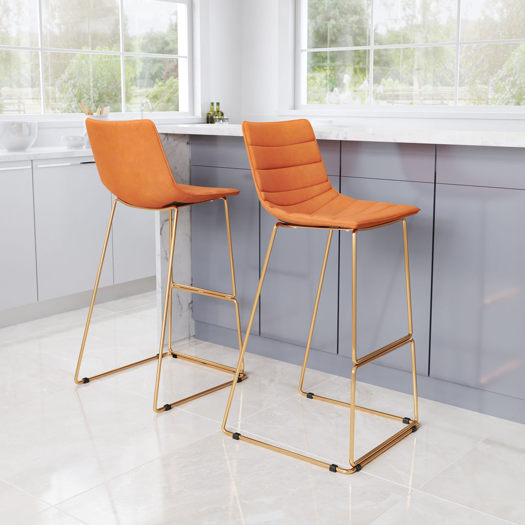 Zuo Adele Barstool (Set of 2) Orange & Gold